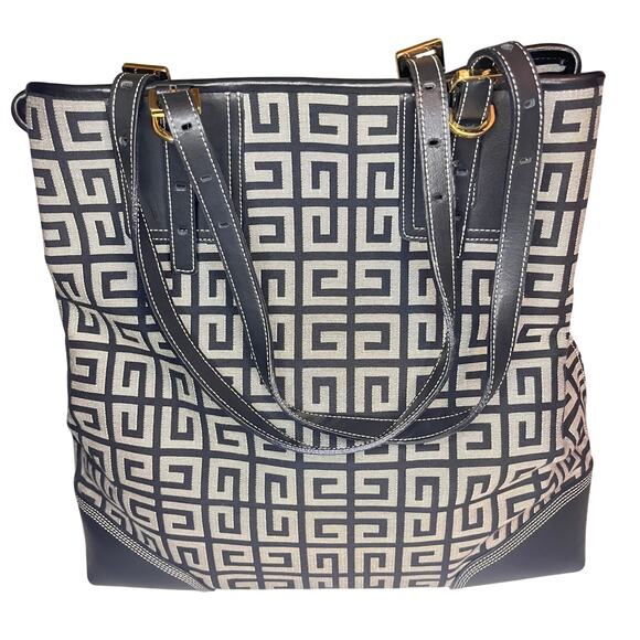 Authentic Givenchy Canvas & Leather Tote – Geometric Print Adjustable Straps - Picture 3 of 16